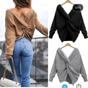 Maroon sweater with tied/open back